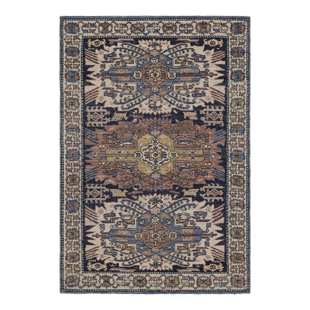 Rug & Kilim’s Modern Caucasian Rug in Blue With Geometric Patterns & Medallions For Sale