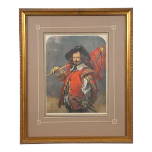 1870s Antique Framed Standard Bearer J. Gilbert Hand Colored Engraving Framed