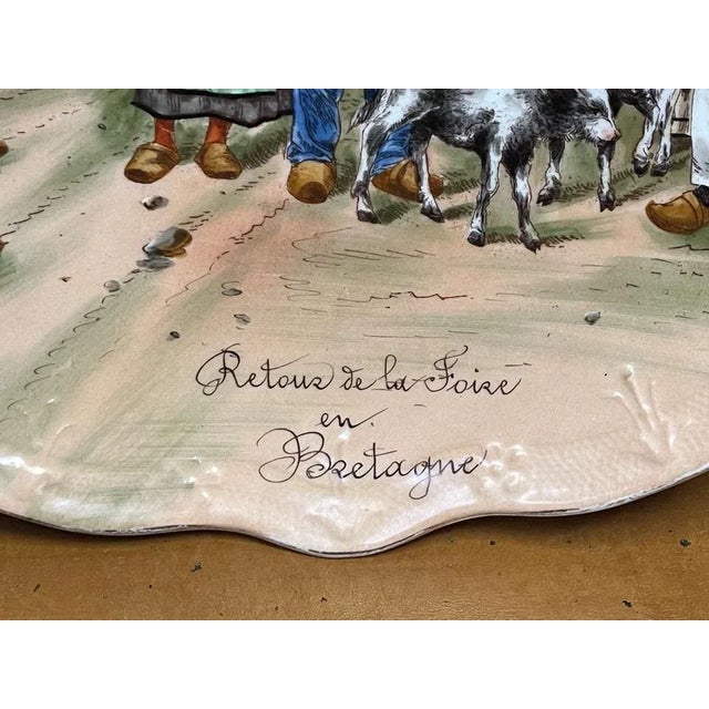 Blue 18th Century Porcelain Dish Return of the Fair in Brittany with Limoges Porcelain from Signé F. Merigot For Sale - Image 8 of 10