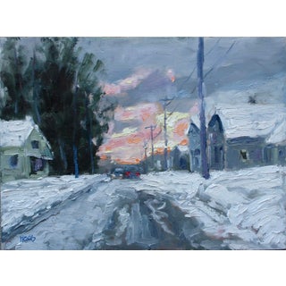 "Winter Dusk" Contemporary Winter Landscape Oil Painting For Sale