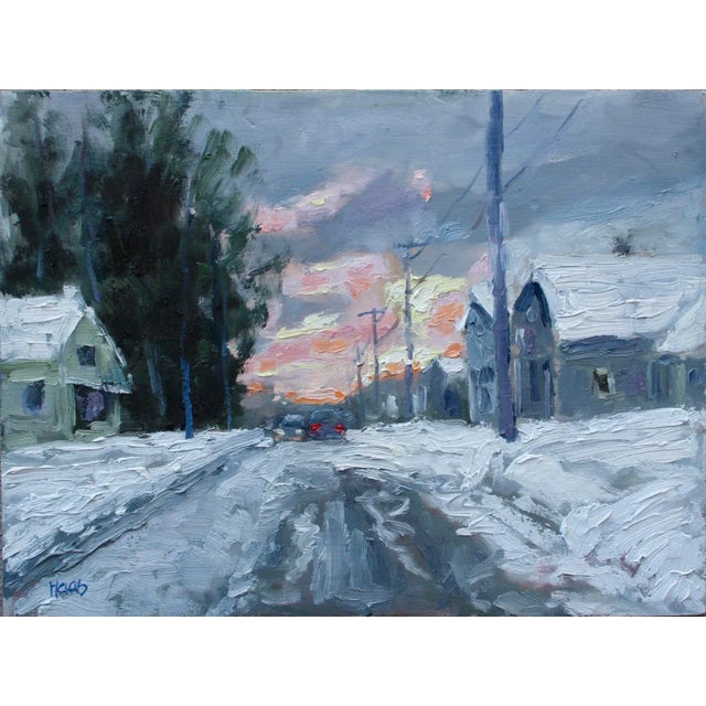 "Winter Dusk" Contemporary Winter Landscape Oil Painting For Sale