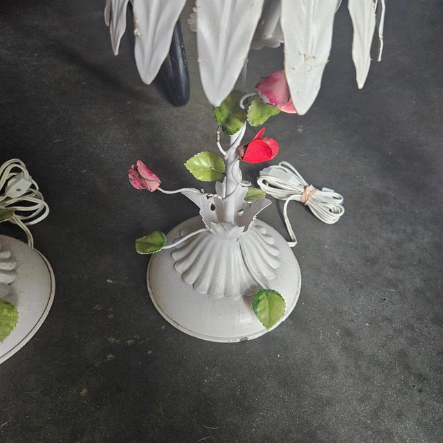 1960's Italian Tole Flower Lamps - a Pair For Sale In Miami - Image 6 of 12