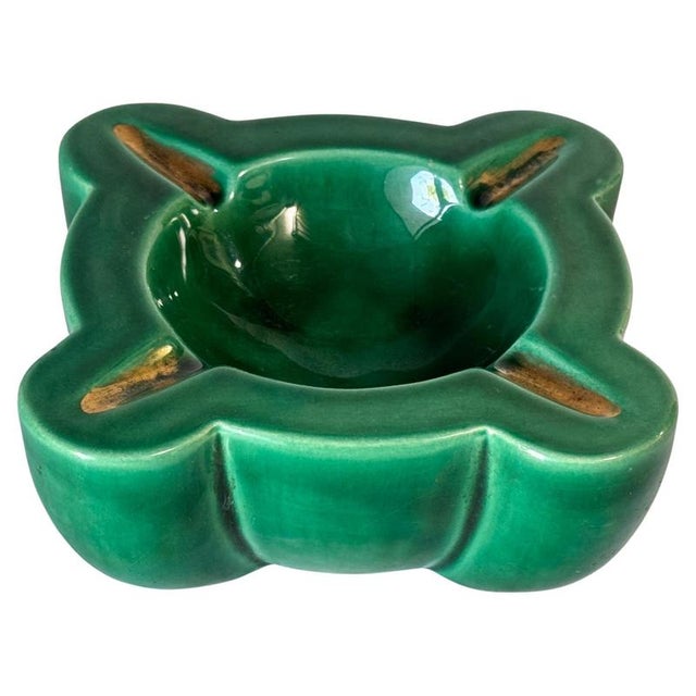 French Art Deco Green Ceramic Ashtray with Gilded Details, 1940s For Sale - Image 12 of 12