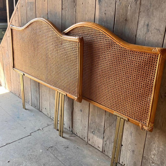 Wood Single Bed Headboards in Cane and Bamboo, Set of 2 For Sale - Image 7 of 12