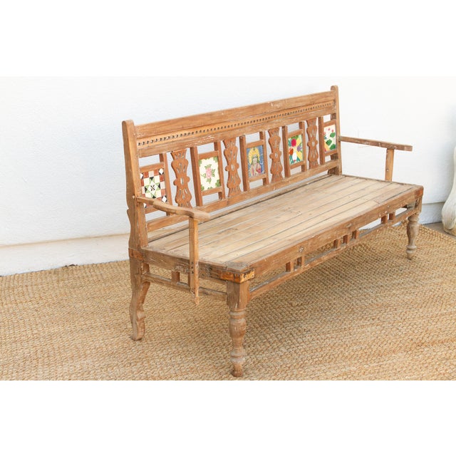 Antique Indian Raj Teak Bench For Sale - Image 12 of 14