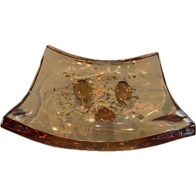Shlomi Haziza Shlomi Haziza H Studio Amber Lucite Tray With Real Gold Leaf Inclusions & Ball Feet, C. 1990s For Sale - Image 4 of 8
