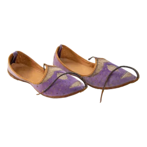 Antique Leather Purple Velvet Suede Mughal Raj Moorish Shoes Gold Embroidered
