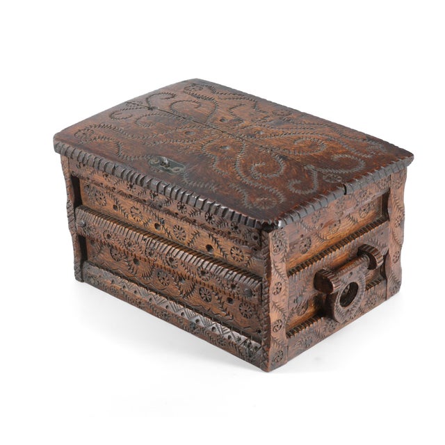 Antique Scandinavian Folk Art Carved Oak Table Chest For Sale - Image 6 of 15