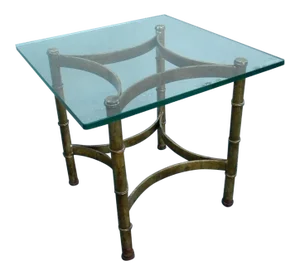 Hollywood Regency Mid Century Glass Top Gold Leaf Side End Table