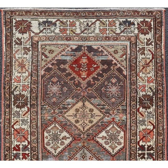 Tribal Beautiful Antique Persian Bakhitari Rug in Diamond Patten in Gray & Multi Colors 4'1 X 7 For Sale - Image 3 of 13