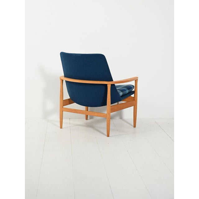 Scandinavian Armchair in Oak and Blue Wool, 1950s For Sale - Image 4 of 12