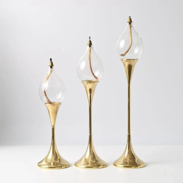 Metal Vintage Oil Lamps with Brass Candlesticks by Freddie Andersen, 1970s, Set of 3 For Sale - Image 7 of 7