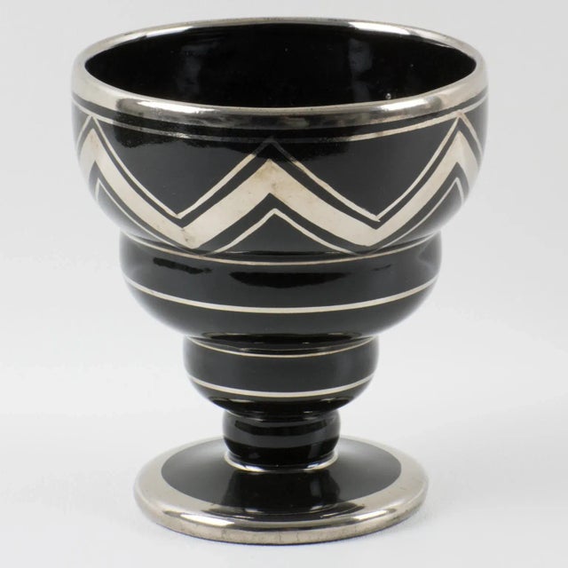 Art Deco Silver Overlay and Black Ceramic Vase by Ceram France, 1930s For Sale - Image 4 of 8