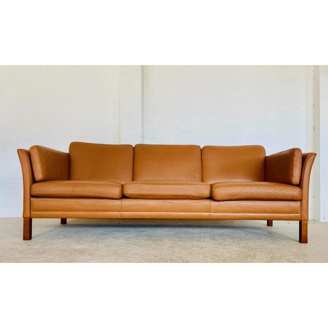 Animal Skin Mid-Century Danish Cognac Three Seater Sofa by Morgans Hansen For Sale - Image 7 of 18