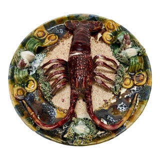 Vintage Portuguese Palissy Majolica Lobster & Sea Themed Ceramic Plate For Sale