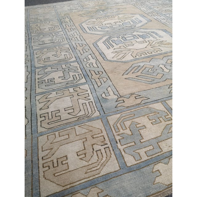 1980s Vintage Geometric Turkish Hand-Knotted Oushak Area Rug For Sale - Image 5 of 13