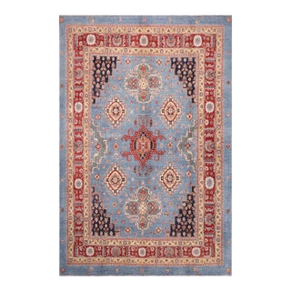 Bohemian Kazak Light Blue/Red Wool Rug - 8'0''x9'10'' For Sale