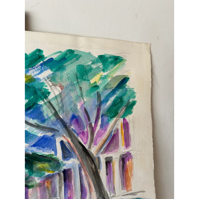 Abstract Watercolor Painting of Tree Outside Building For Sale In Atlanta - Image 6 of 9
