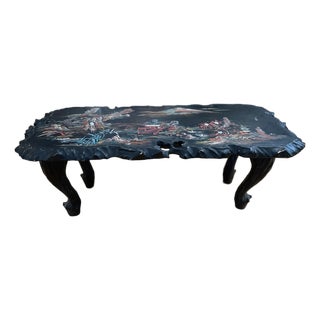Mid-Century Japanese Lacquer Coffee Table With Hand-Painted Fuji Landscape & Mother-of-Pearl Raden Inlay For Sale