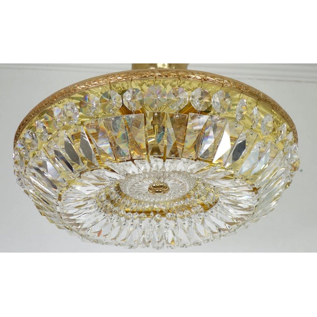 Gold 1960's Austrian Regency Gold Plate Framed Cut Lead Crystal Ceiling Flush Mount/ Plafonnier Lighting Fixture by Palme & Walter For Sale - Image 8 of 18