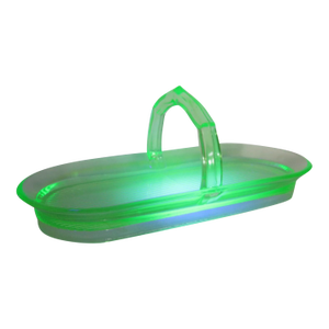 Early 20th Century Green Uranium Depression Glass Oblong Celery Tray Serving Dish With Handle