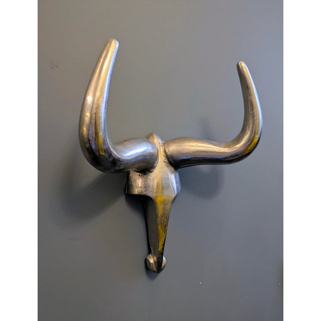 1980s 1980s Polished-Aluminum Longhorn Steer Sculptural Wall Art For Sale - Image 5 of 6