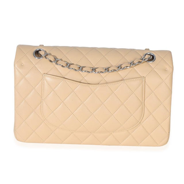 Traditional Beige Quilted Lambskin Classic Double Flap Bag For Sale - Image 3 of 8