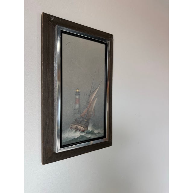 This atmospheric 1978 oil on canvas painting by Henry P. depicts a dramatic maritime scene featuring a traditional sailing...