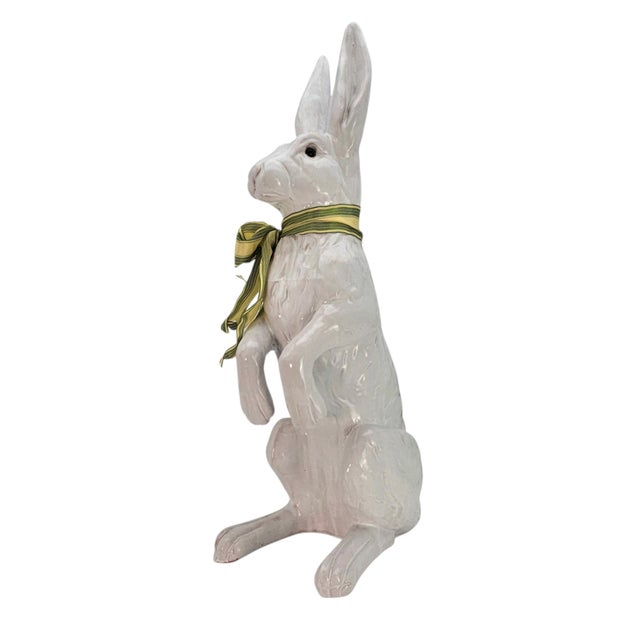 Large White Rabbit Statement Animal Sculpture Earth Needs California Glazed Terracotta Statue 27.5" For Sale - Image 4 of 17