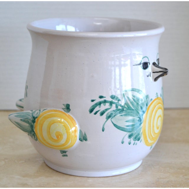 Bjorn Wiinblad 1980s Bjorn Wiinblad Ceramic Hand-Painted Bird Face Wings Tail Vase Bowl Denmark For Sale - Image 4 of 12