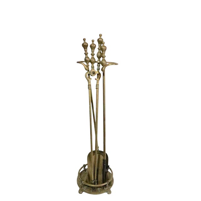 Vintage Four Piece Brass Fireplace Tool Set For Sale In New York - Image 6 of 10