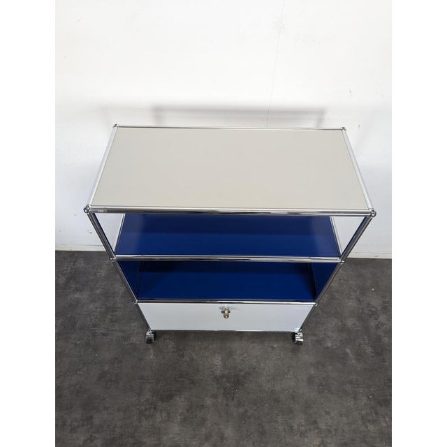 Paint Gentian Blue and White Cabinet with Drop-Down Door on Casters from USM Haller For Sale - Image 7 of 10