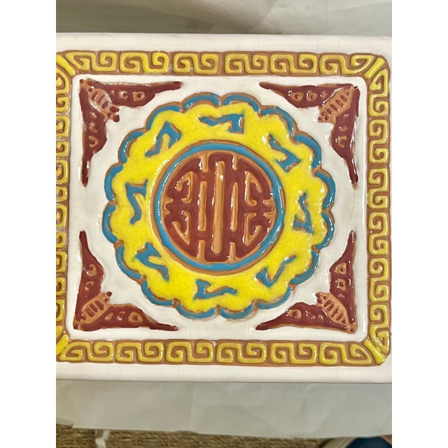 Vintage Hollywood Regency Style Glazed Terracotta Elephant Garden Seat Stool For Sale - Image 12 of 17