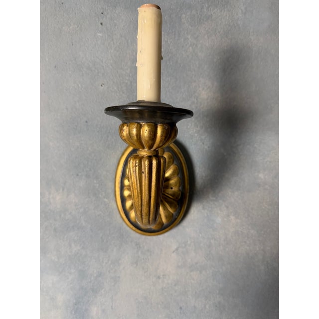 Black 1950s Neoclassical Partial Gilt Sconces - a Pair For Sale - Image 8 of 8