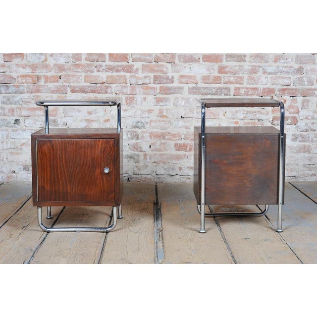 Czech Bauhaus Beech, Maple and Chrome Bedside Tables, 1930s, Set of 2 For Sale - Image 10 of 15