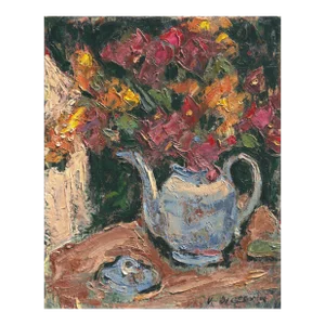 'Flowers in a Blue Teapot' by Victor Di Gesu, 1946, Paris, Louvre, Salon D'Automne, Academie Chaumière, Los Angeles County Museum of Fine Art