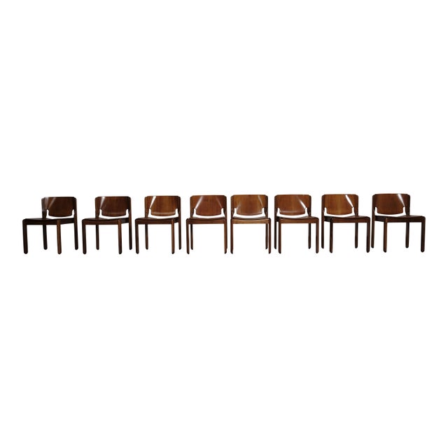 Vintage Model 122 Dining Chairs in Walnut by Vico Magistretti for Cassina, 1968, Set of 8 For Sale - Image 13 of 18