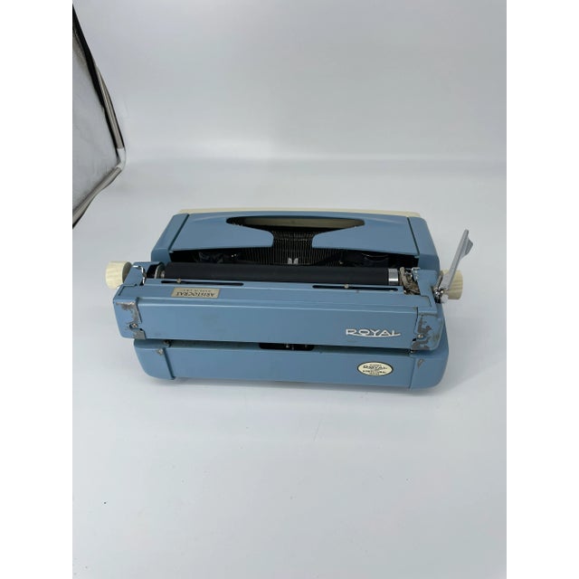 Blue Vintage Blue Royal Aristocrat Portable Typewriter With Case For Sale - Image 8 of 12