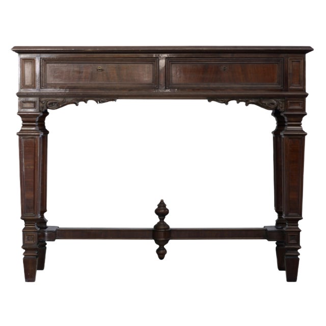 Vintage Hand-Carved Console in Walnut and Walnut Burl, Italy, 1950s For Sale