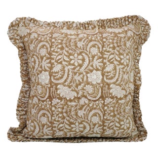 Fabdivine Indian Block Print Frill Cushion Cover 26x26 Inch Thick Cotton White- Kundanvan For Sale