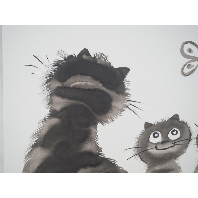 Laszlo Tibay, Maman chat et ses chatons distraits, Ink & Wash Drawing For Sale - Image 4 of 6