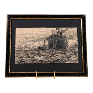 Antique English Steamboat Original Black + White Sketch For Sale