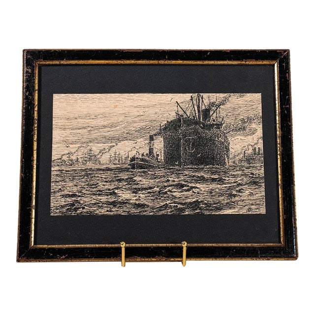 Antique English Steamboat Original Black + White Sketch For Sale