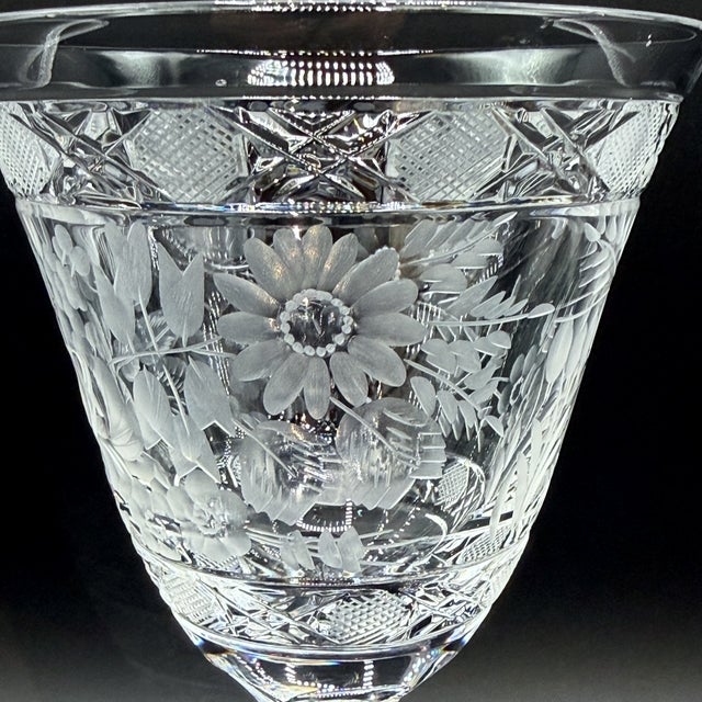 Meissen Crystal Wine Glasses, Floral Engraved & Cane Cut, German Bleikristall, 1960s, Set of 6 For Sale - Image 6 of 18