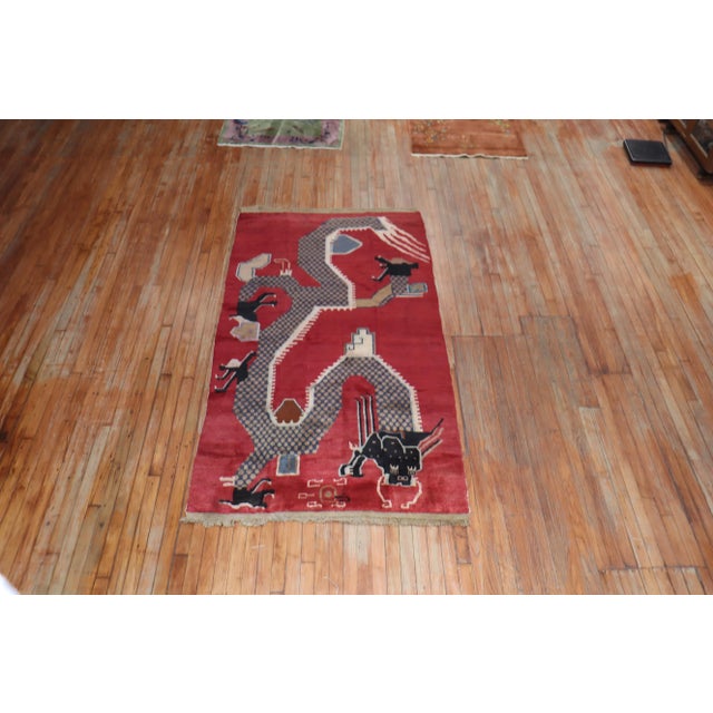 Mid 20th Century Vintage Dragon Tibetan Red Rug - 4' x 7' For Sale - Image 5 of 11