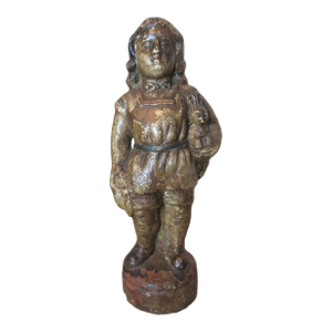 Rare Antique 1800s Handmade Polychromed Terrcotta Sculpture Girl Statue Doll Toy