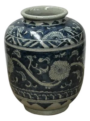 Orient Crackle Blue White Floral Graphic Ceramic Vase