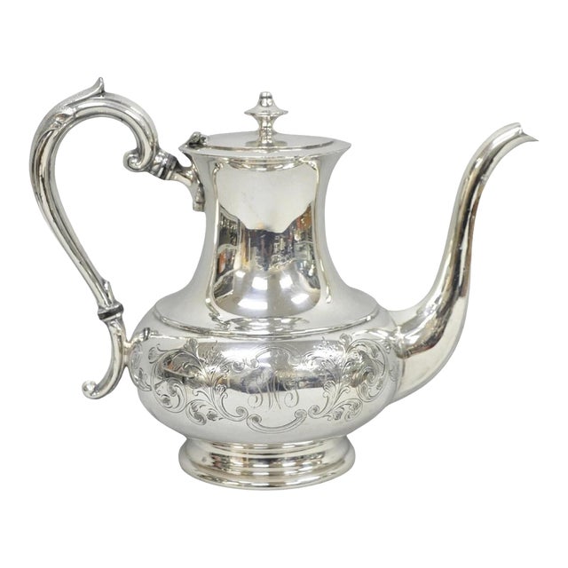 Vintage Victorian Silver Plated Floral Repousse Tea Kettle Teapot W/ Monogram For Sale