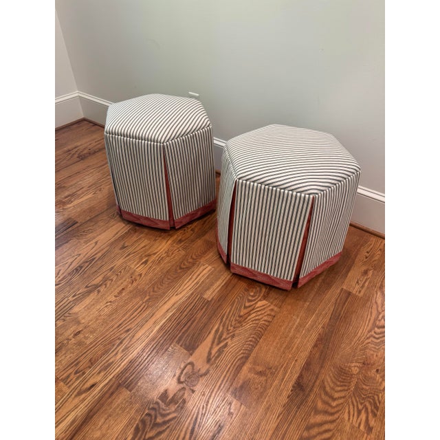 2020s Lee Industries 8621-00 French Ticking Ottoman- Set of 2 For Sale - Image 5 of 12