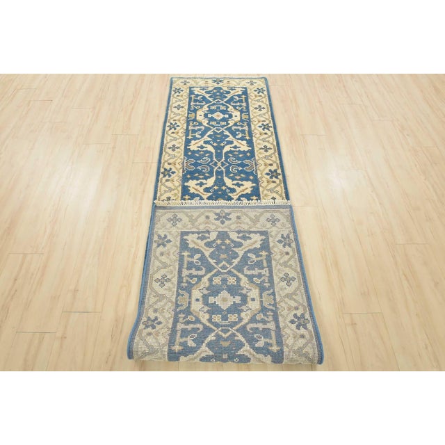 Oushak Runner 2’7” X 10′ Blue Wool Tribal Hand-Knotted Oriental Rug For Sale - Image 12 of 13